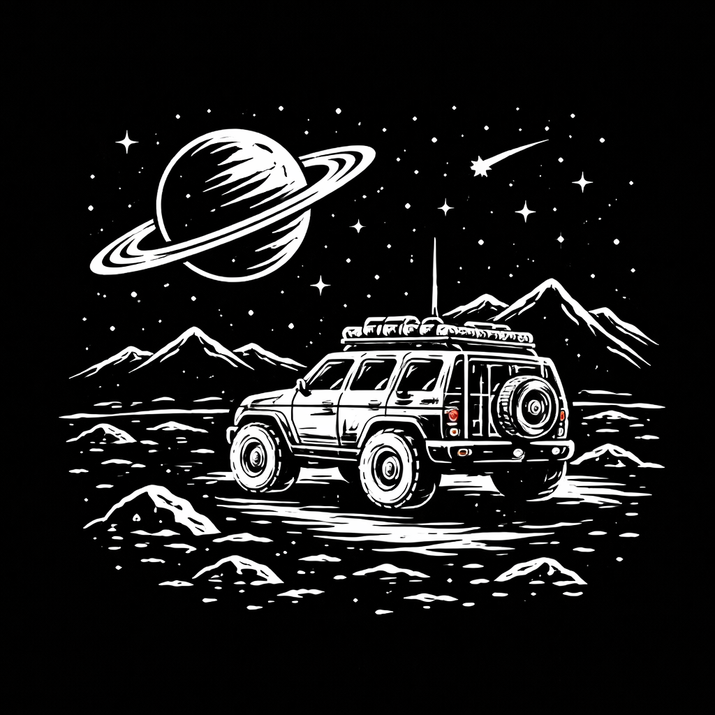 Explorer ink illustration — original BACKLORE artwork